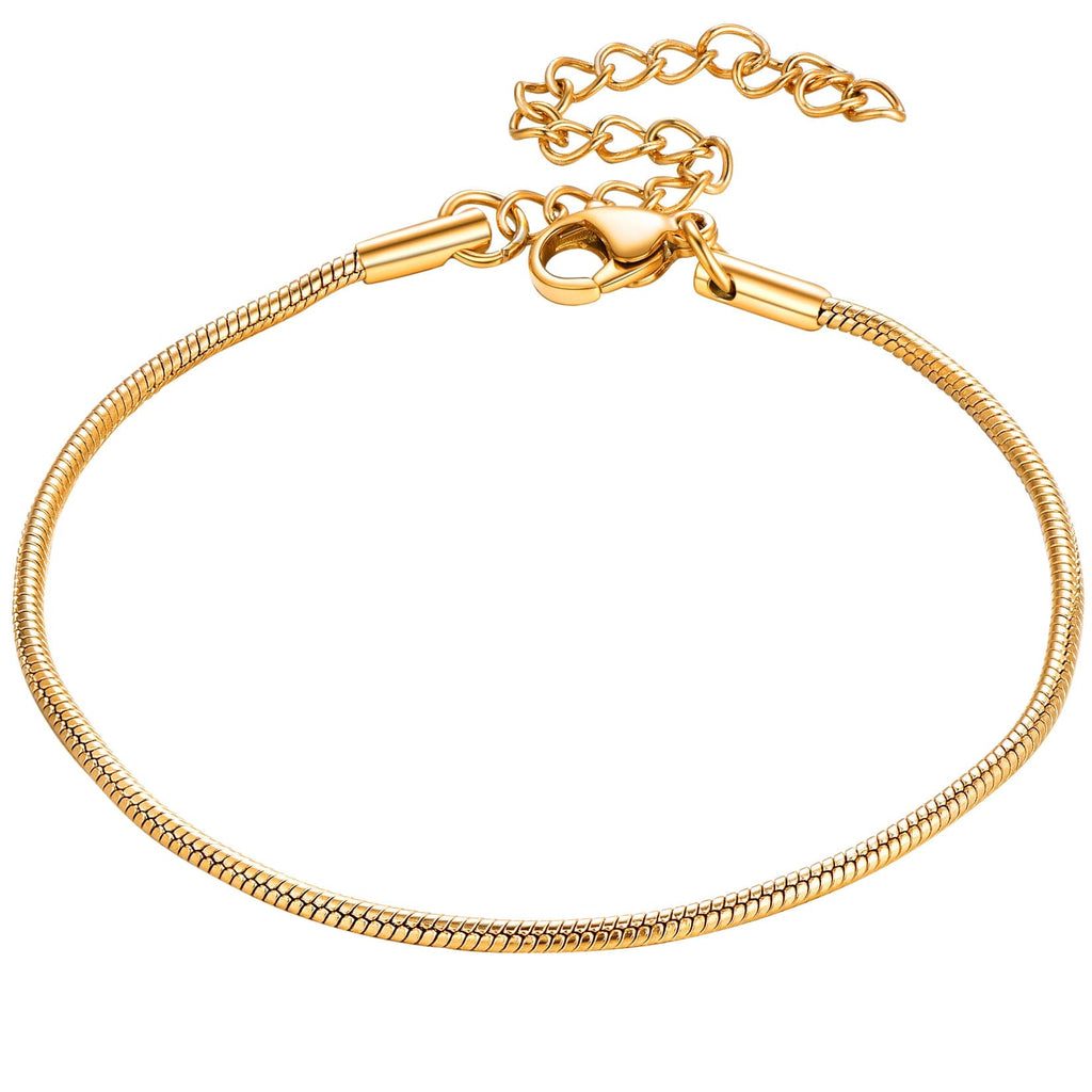 Classic 1.5mm Wide Thin Round Snake Chain Bracelet For Men Women 