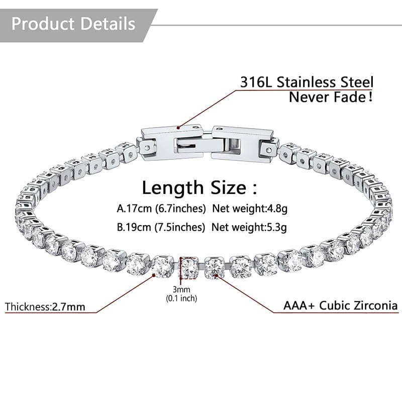 Classic Cubic Zirconia Tennis Bracelet White Black Crystal Bracelet 