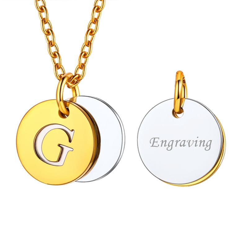 Custom Engraved Two-Tone A-Z Initial Necklace 18K Gold Plated 