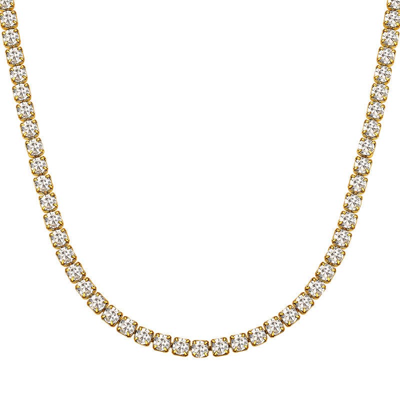 Women's Diamond Tennis Chain Gold Plated Cubic Zirconia Hip Hop Necklace 