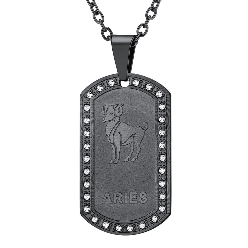 U7 Jewelry Engraved 12 Constellations Zodiac Necklace Military Dog Tag 