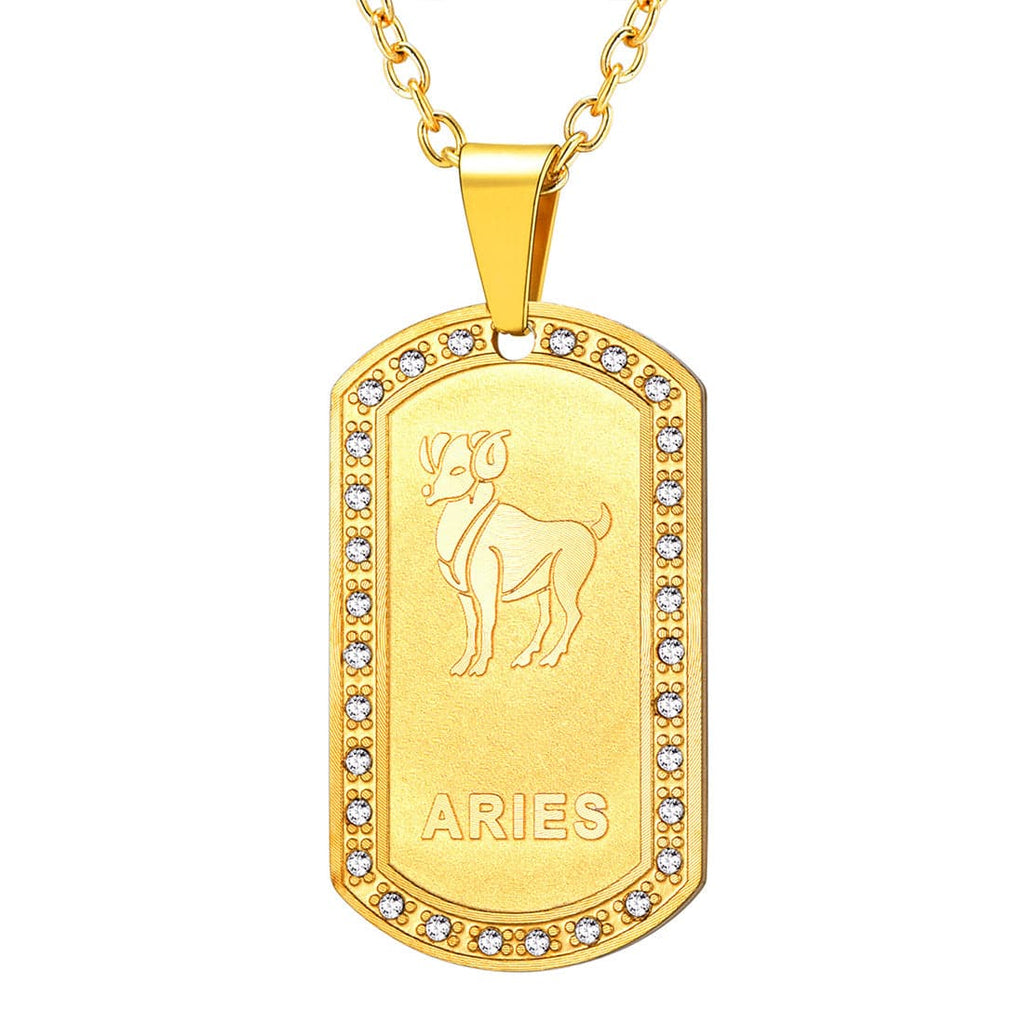 U7 Jewelry Engraved 12 Constellations Zodiac Necklace Military Dog Tag 