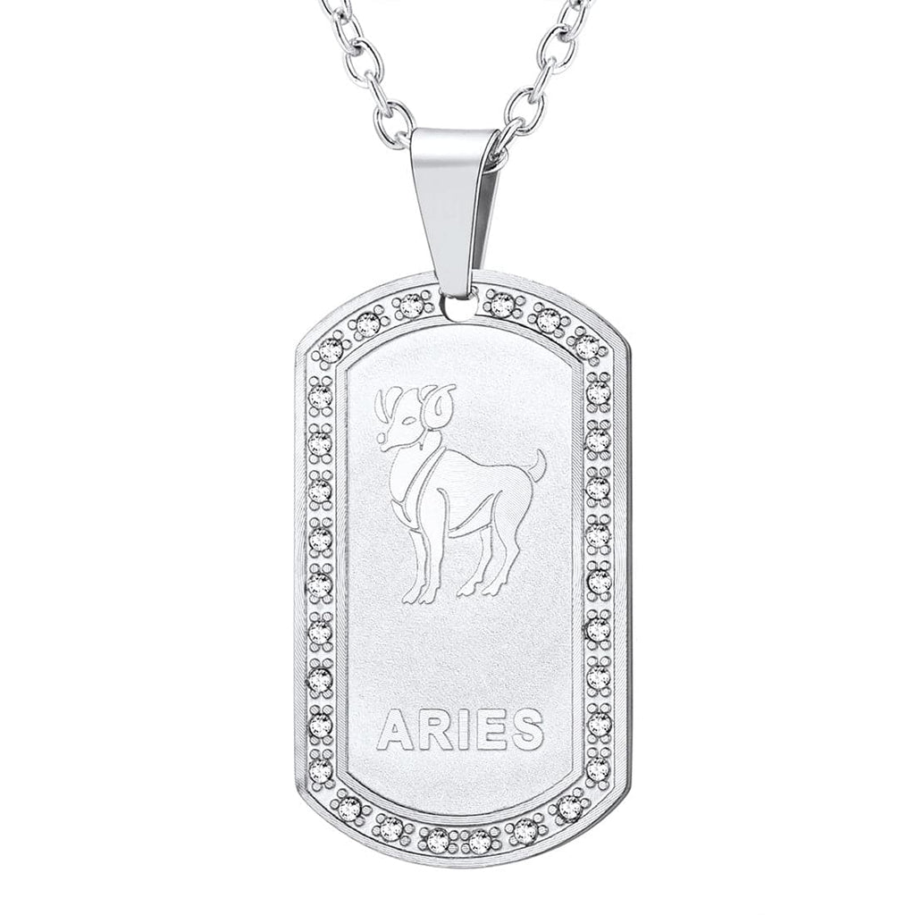 U7 Jewelry Engraved 12 Constellations Zodiac Necklace Military Dog Tag 