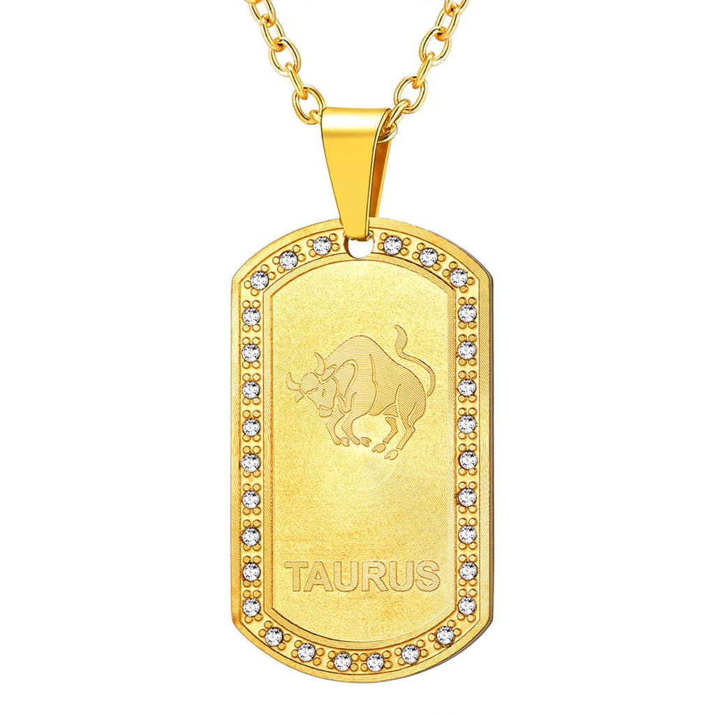 U7 Jewelry Engraved 12 Constellations Zodiac Necklace Military Dog Tag 