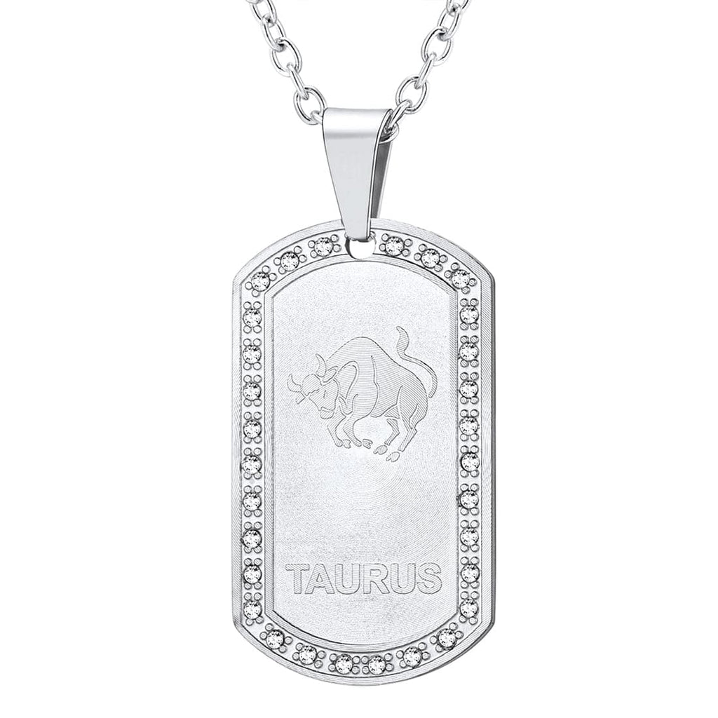 U7 Jewelry Engraved 12 Constellations Zodiac Necklace Military Dog Tag 