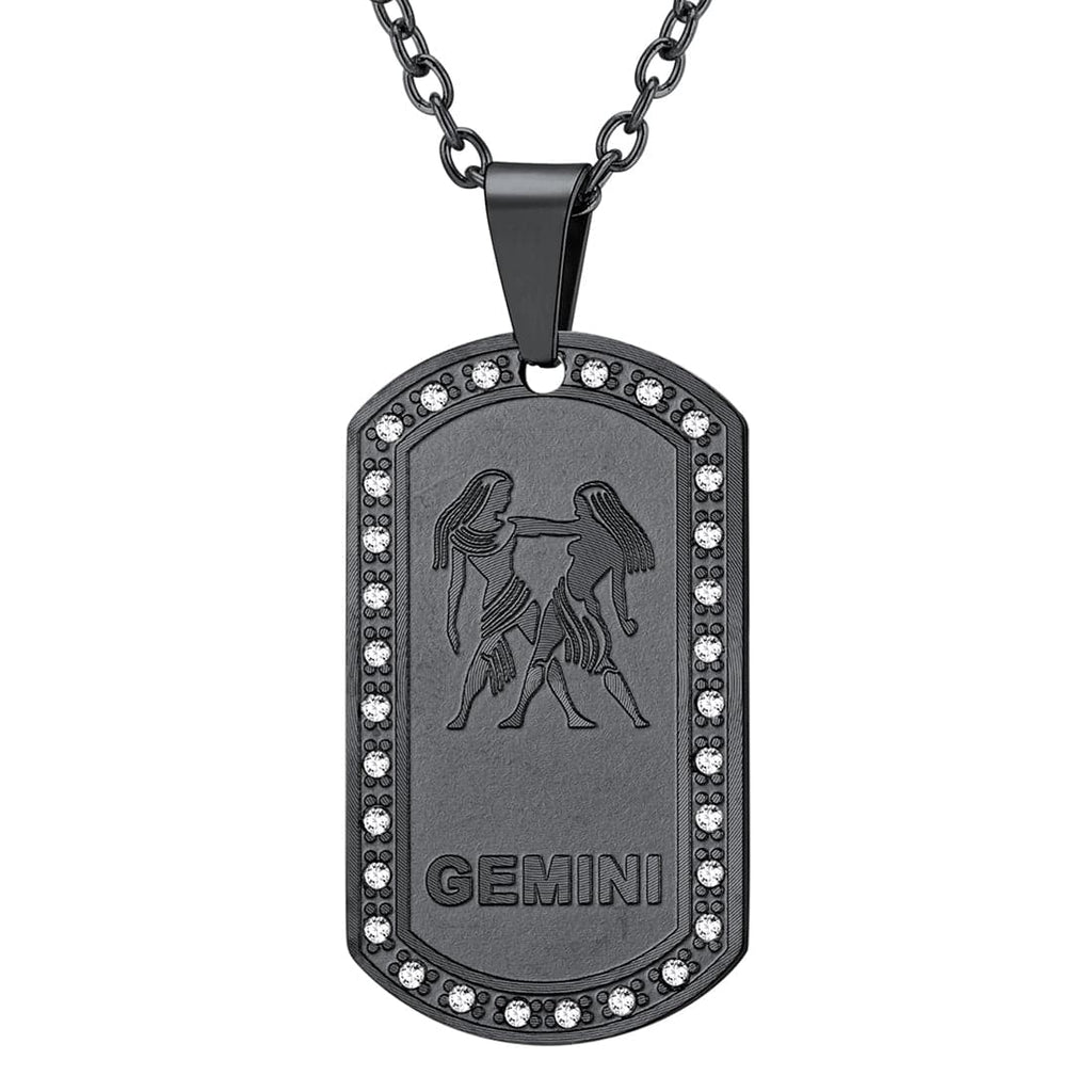 U7 Jewelry Engraved 12 Constellations Zodiac Necklace Military Dog Tag 