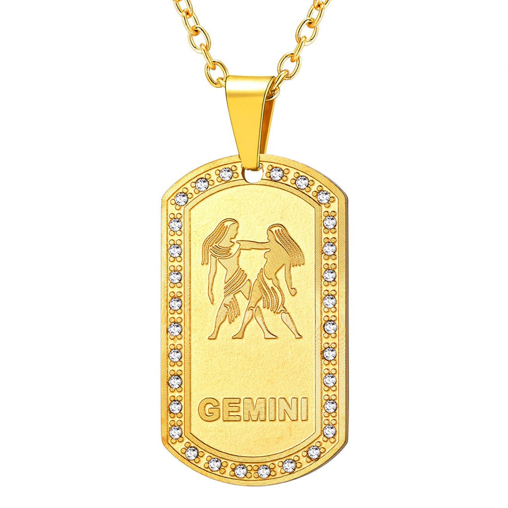 U7 Jewelry Engraved 12 Constellations Zodiac Necklace Military Dog Tag 