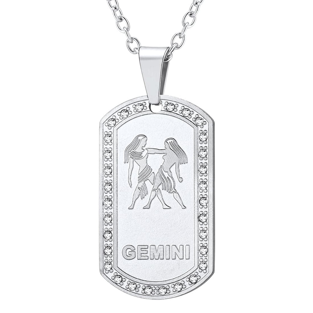 U7 Jewelry Engraved 12 Constellations Zodiac Necklace Military Dog Tag 