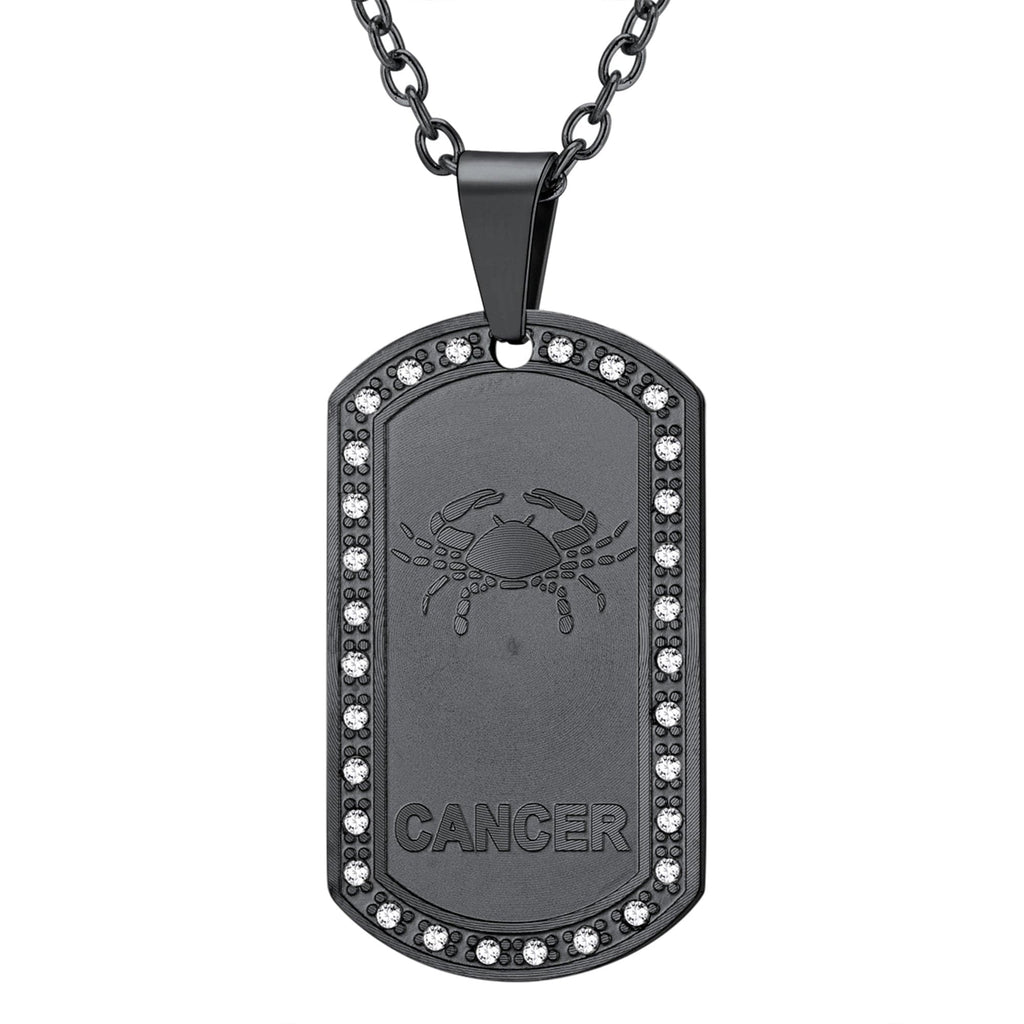 U7 Jewelry Engraved 12 Constellations Zodiac Necklace Military Dog Tag 