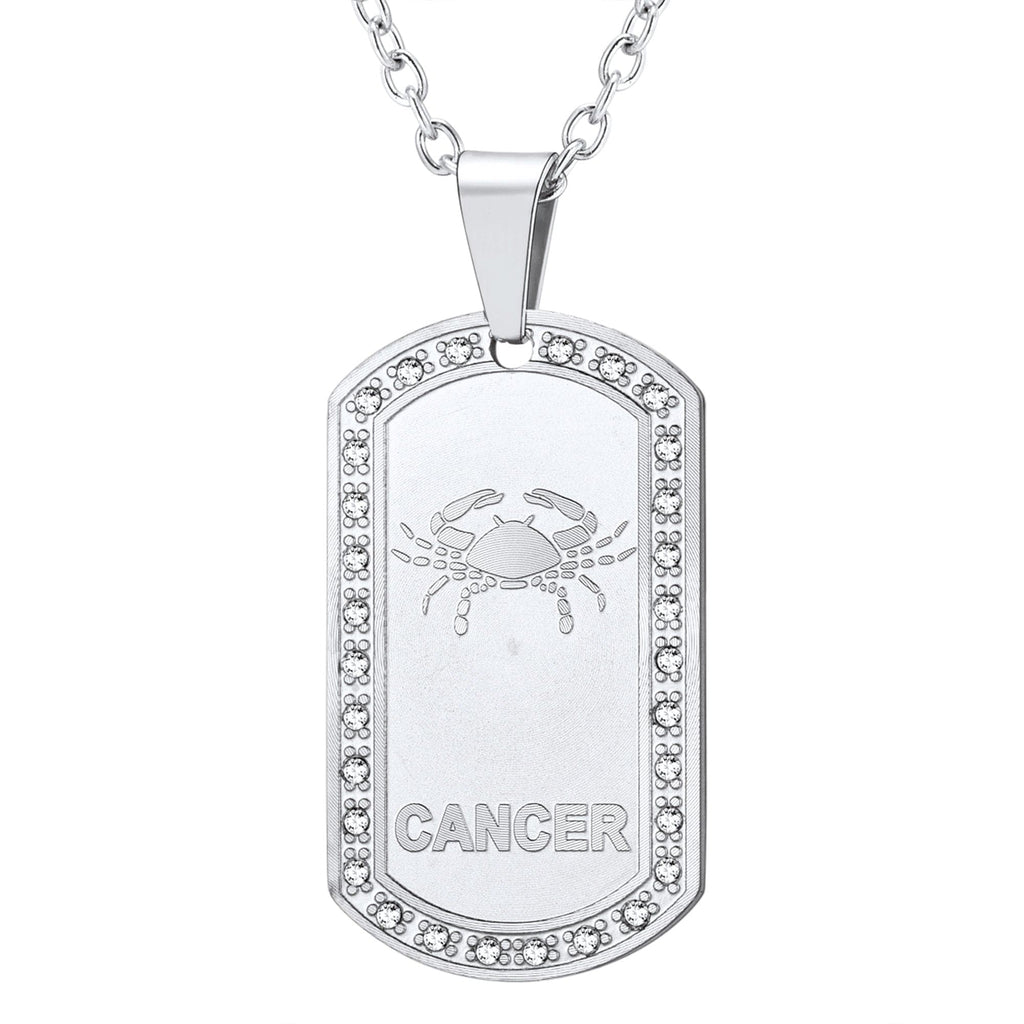 U7 Jewelry Engraved 12 Constellations Zodiac Necklace Military Dog Tag 