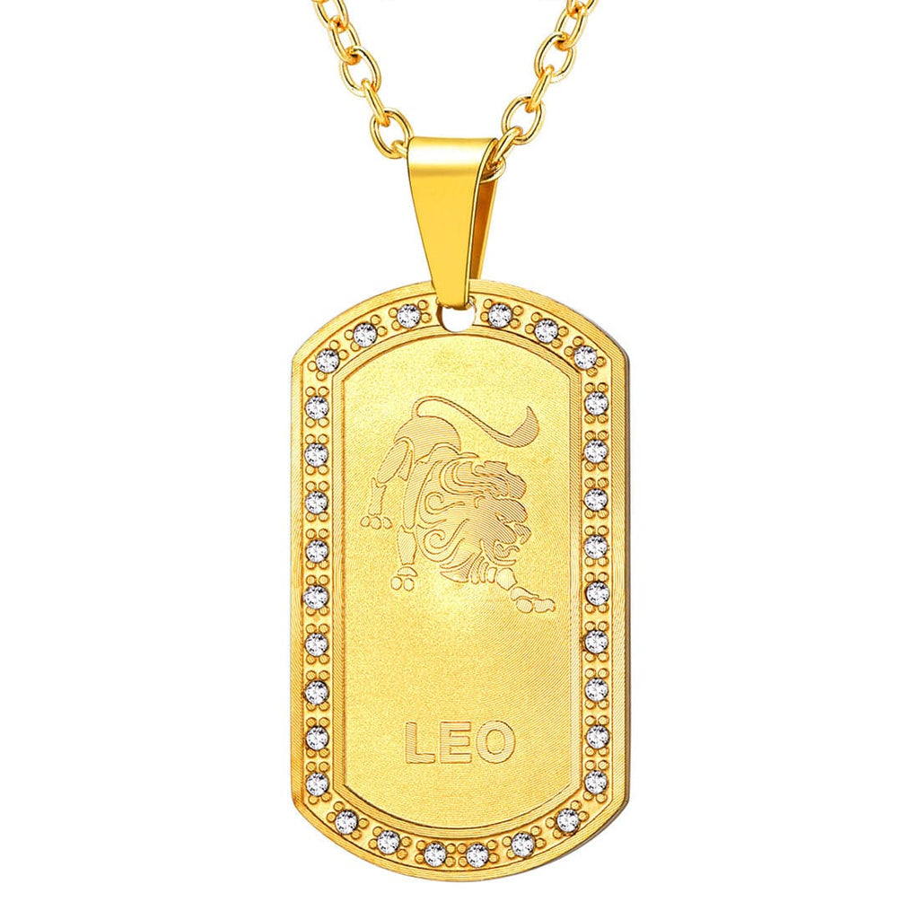 U7 Jewelry Engraved 12 Constellations Zodiac Necklace Military Dog Tag 