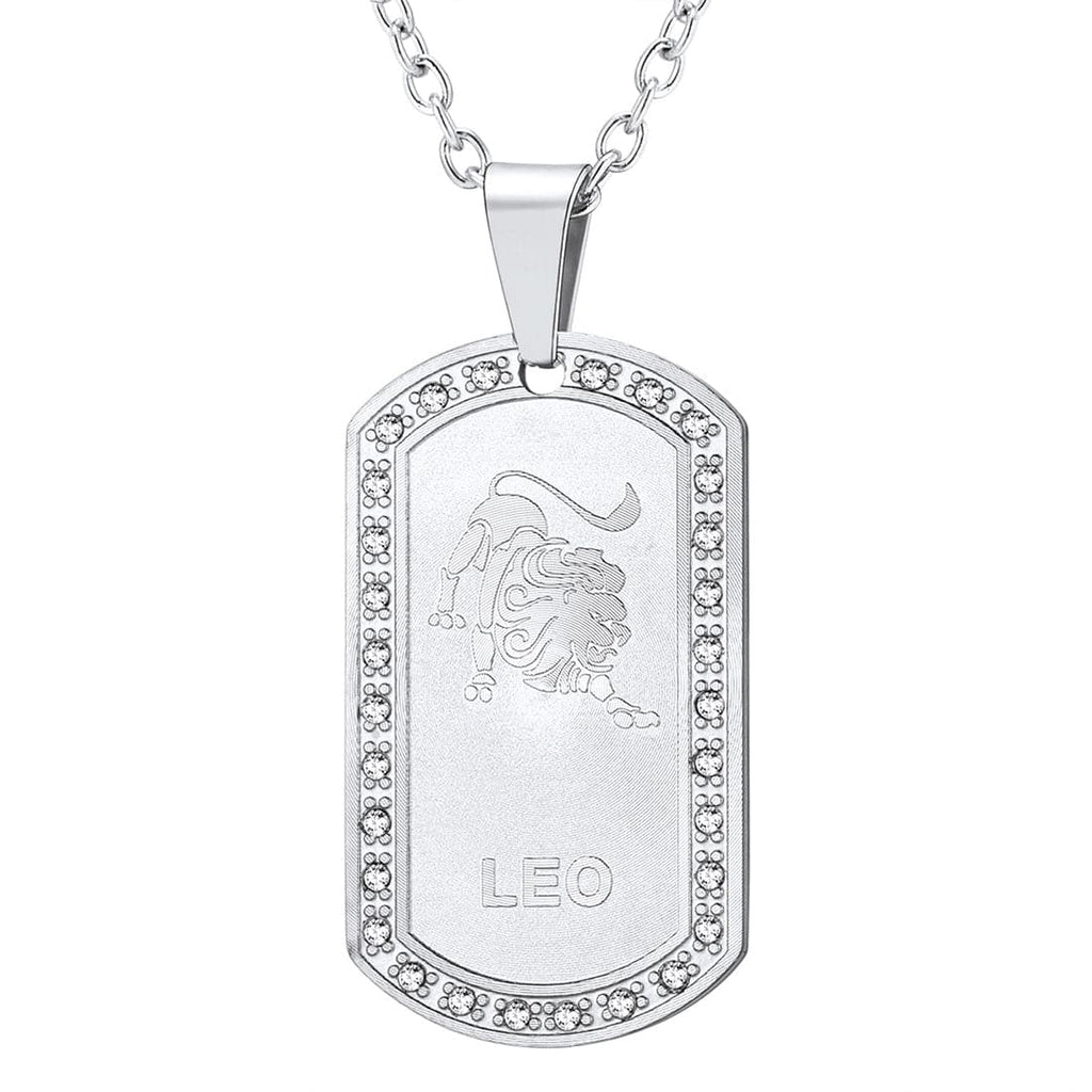 U7 Jewelry Engraved 12 Constellations Zodiac Necklace Military Dog Tag 