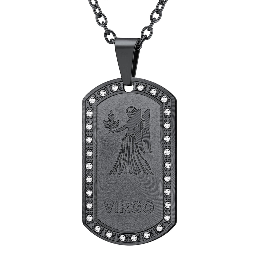 U7 Jewelry Engraved 12 Constellations Zodiac Necklace Military Dog Tag 