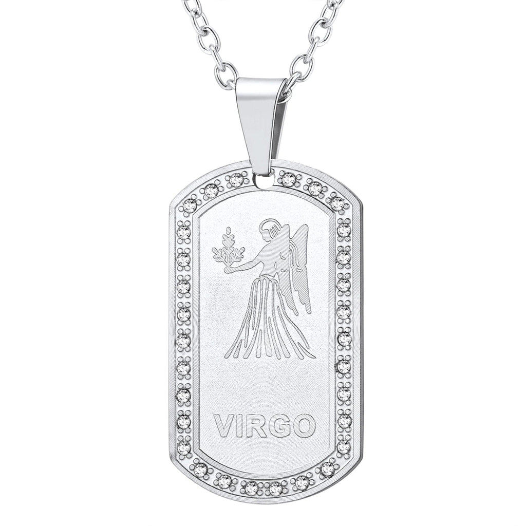 U7 Jewelry Engraved 12 Constellations Zodiac Necklace Military Dog Tag 