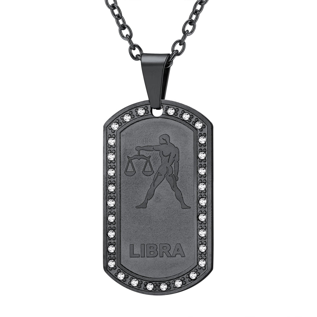 U7 Jewelry Engraved 12 Constellations Zodiac Necklace Military Dog Tag 