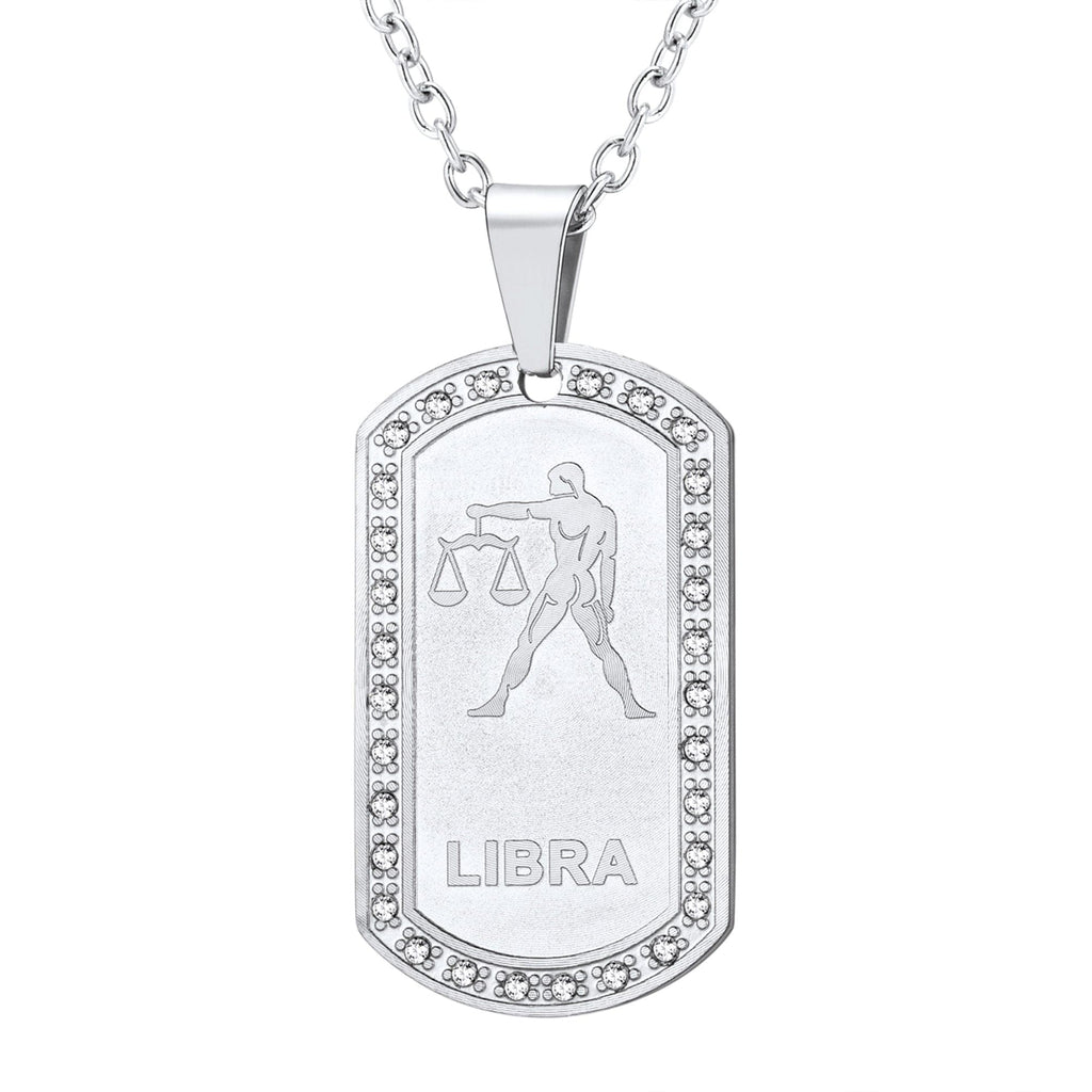 U7 Jewelry Engraved 12 Constellations Zodiac Necklace Military Dog Tag 