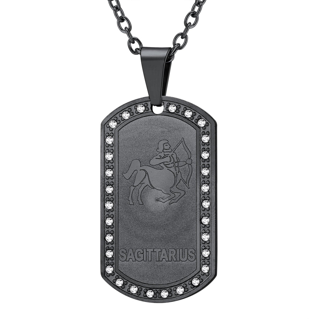 U7 Jewelry Engraved 12 Constellations Zodiac Necklace Military Dog Tag 