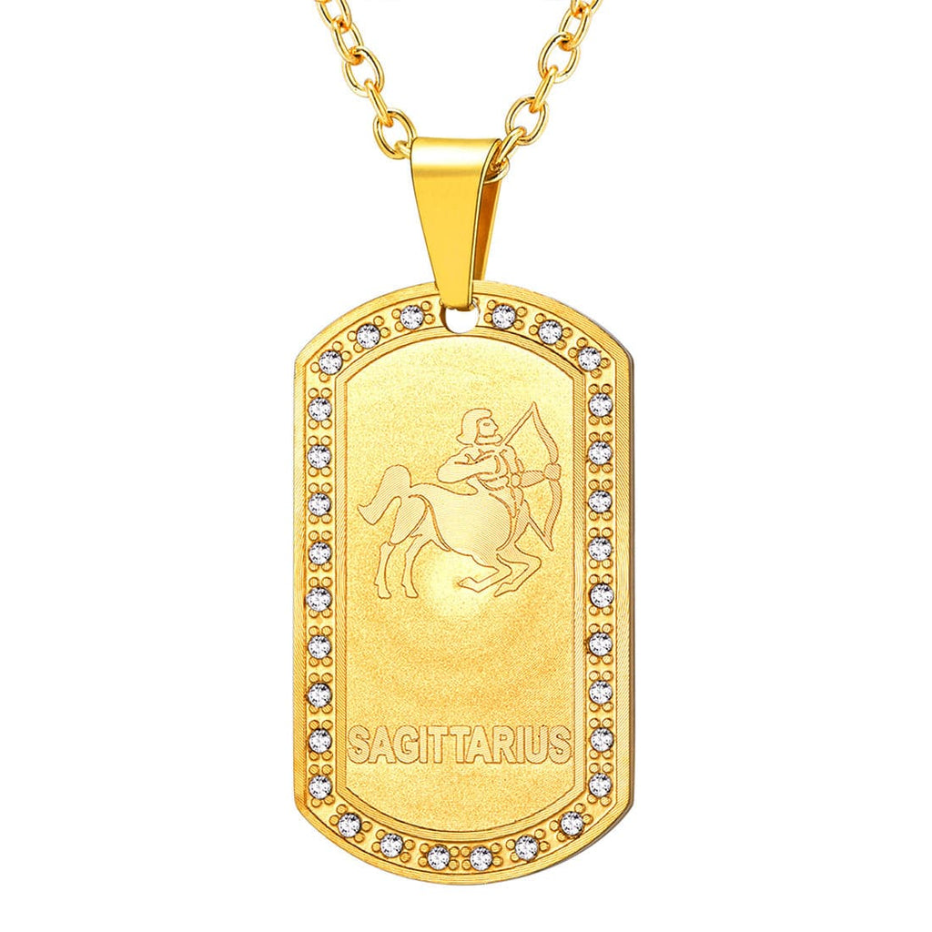 U7 Jewelry Engraved 12 Constellations Zodiac Necklace Military Dog Tag 