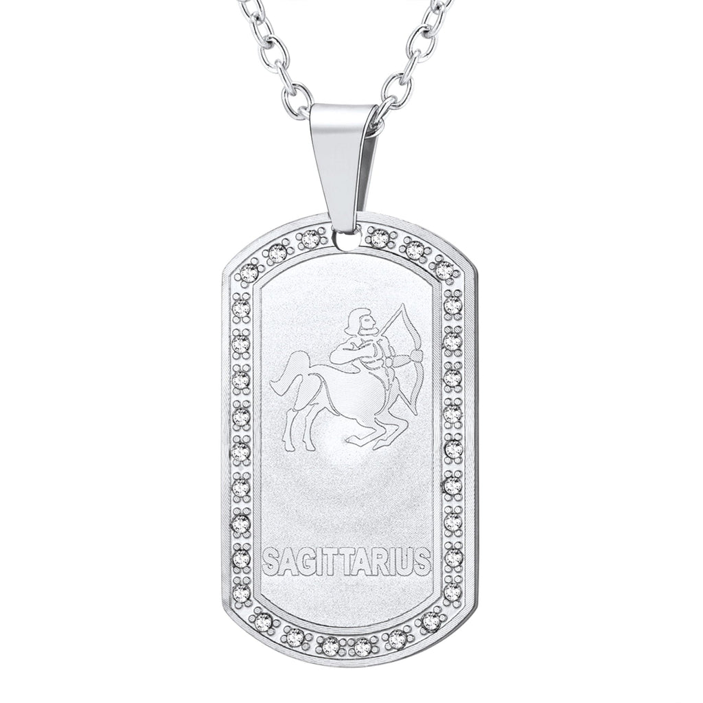 U7 Jewelry Engraved 12 Constellations Zodiac Necklace Military Dog Tag 