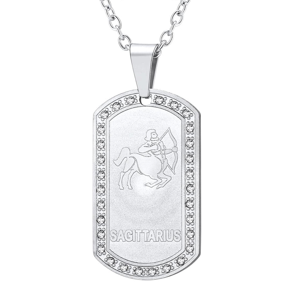 U7 Jewelry Engraved 12 Constellations Zodiac Necklace Military Dog Tag 