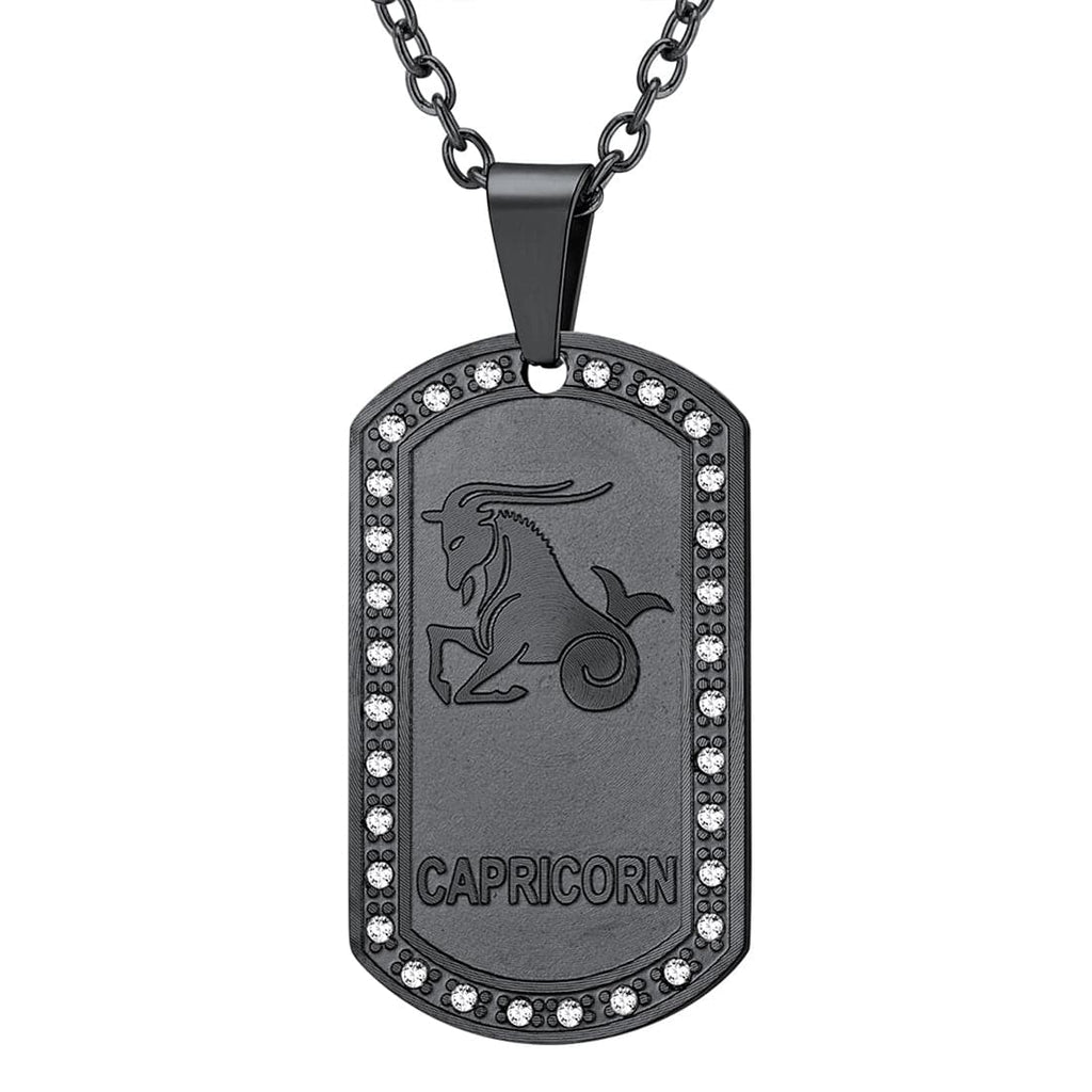 U7 Jewelry Engraved 12 Constellations Zodiac Necklace Military Dog Tag 