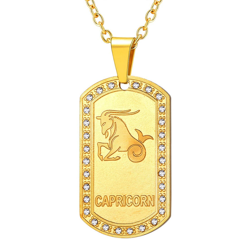 U7 Jewelry Engraved 12 Constellations Zodiac Necklace Military Dog Tag 