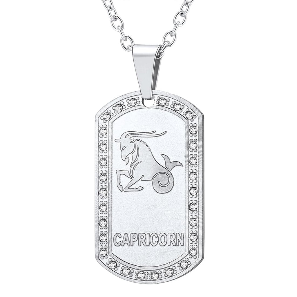 U7 Jewelry Engraved 12 Constellations Zodiac Necklace Military Dog Tag 