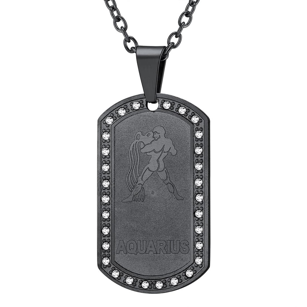 U7 Jewelry Engraved 12 Constellations Zodiac Necklace Military Dog Tag 