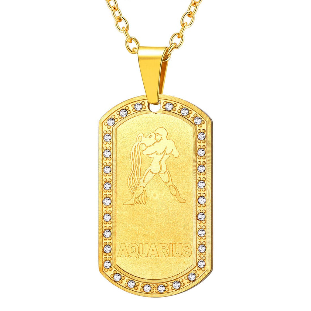 U7 Jewelry Engraved 12 Constellations Zodiac Necklace Military Dog Tag 