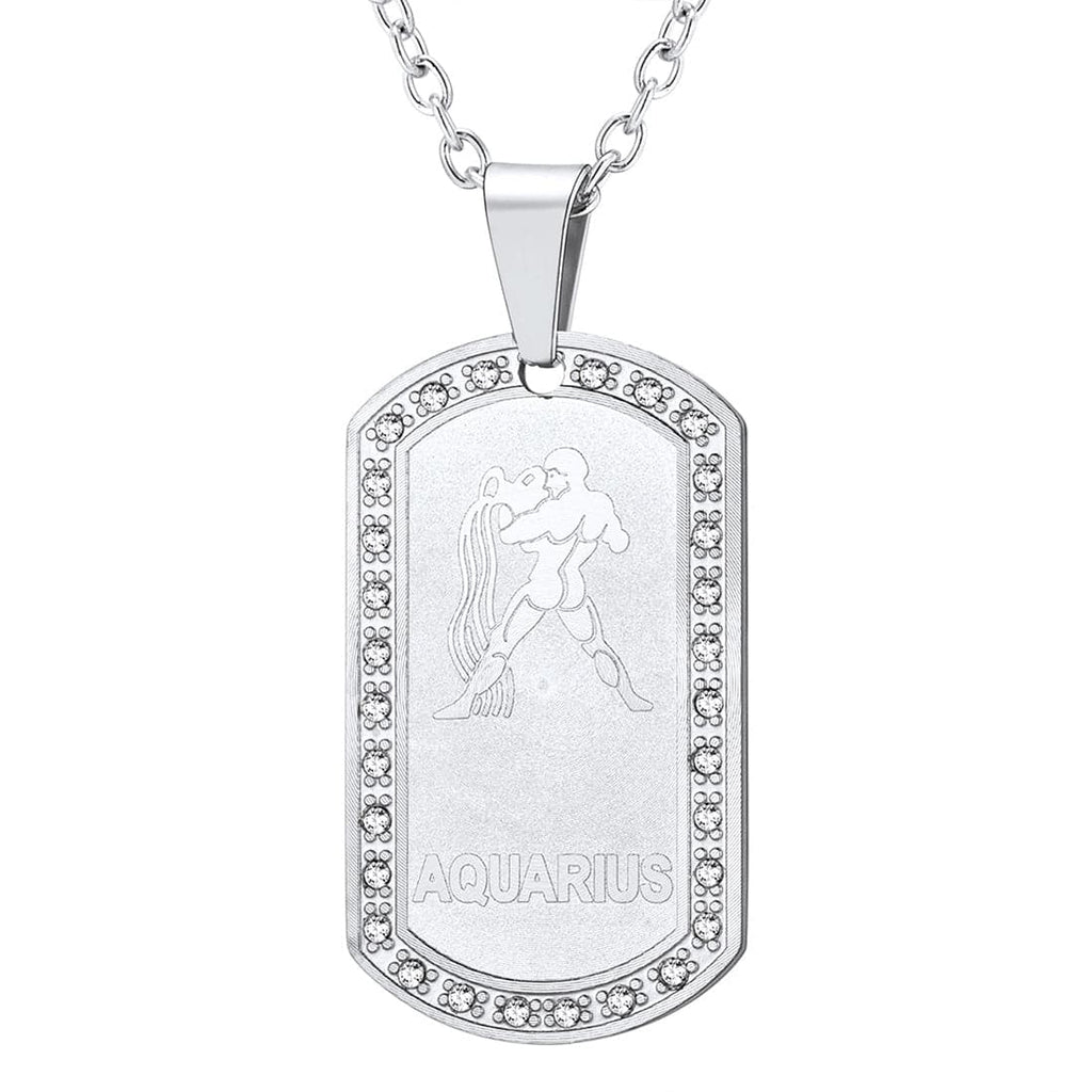 U7 Jewelry Engraved 12 Constellations Zodiac Necklace Military Dog Tag 