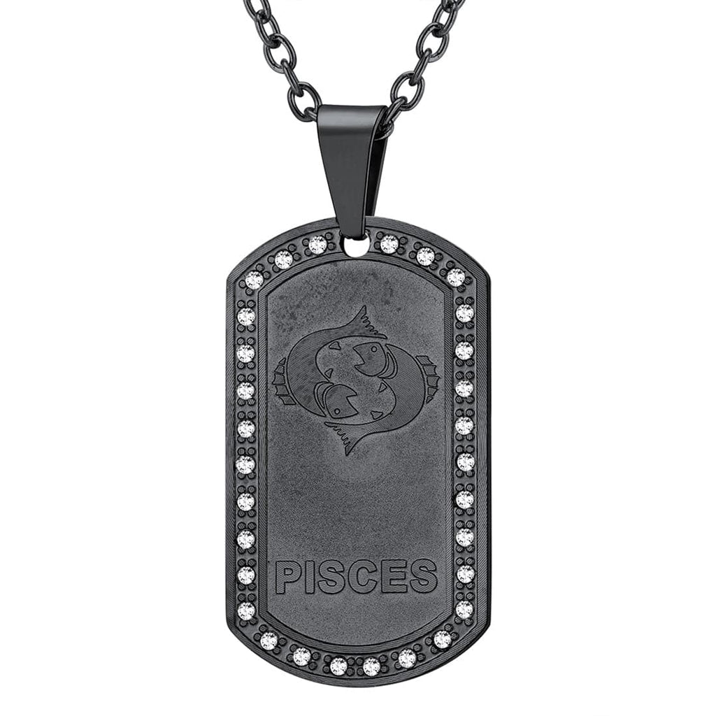 U7 Jewelry Engraved 12 Constellations Zodiac Necklace Military Dog Tag 