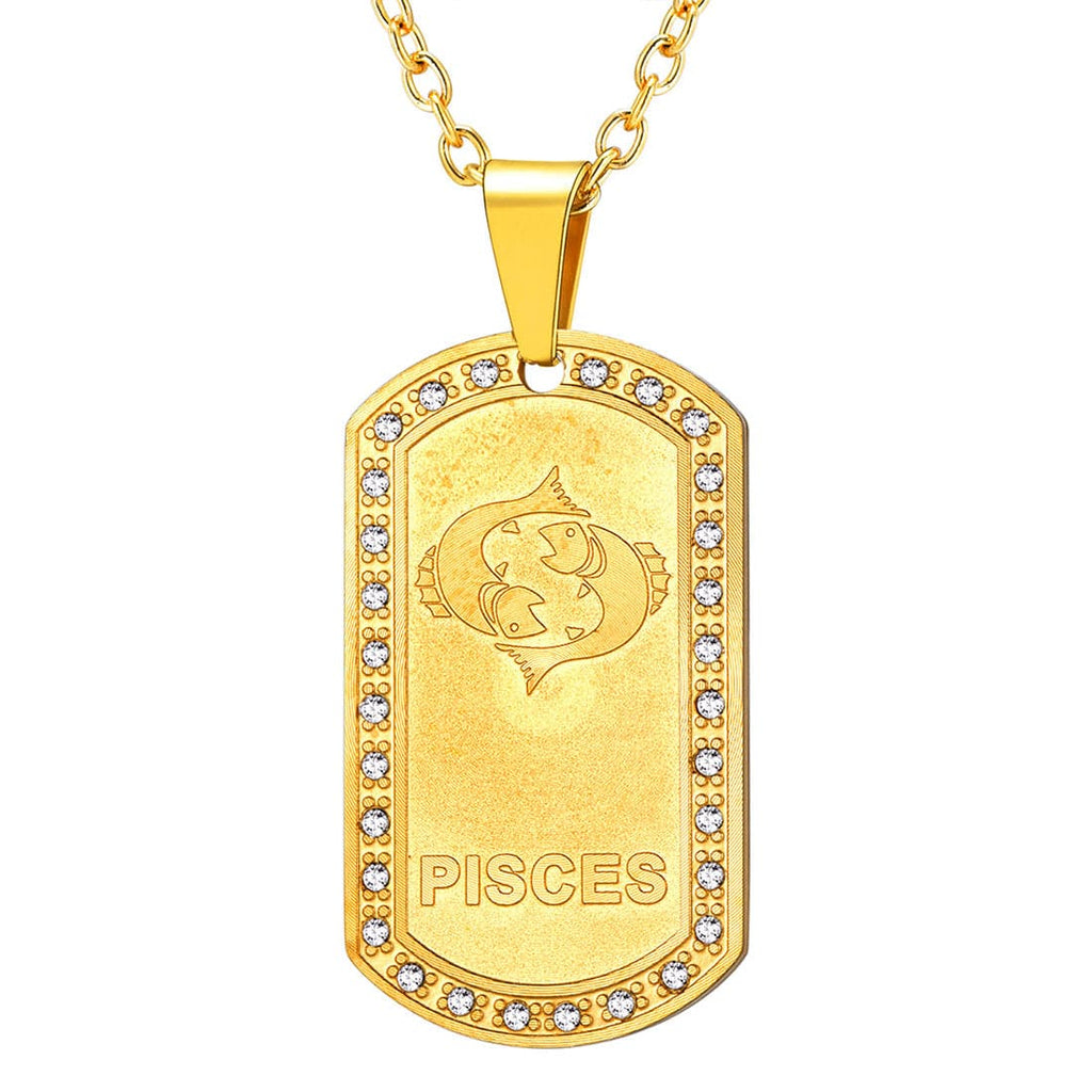 U7 Jewelry Engraved 12 Constellations Zodiac Necklace Military Dog Tag 