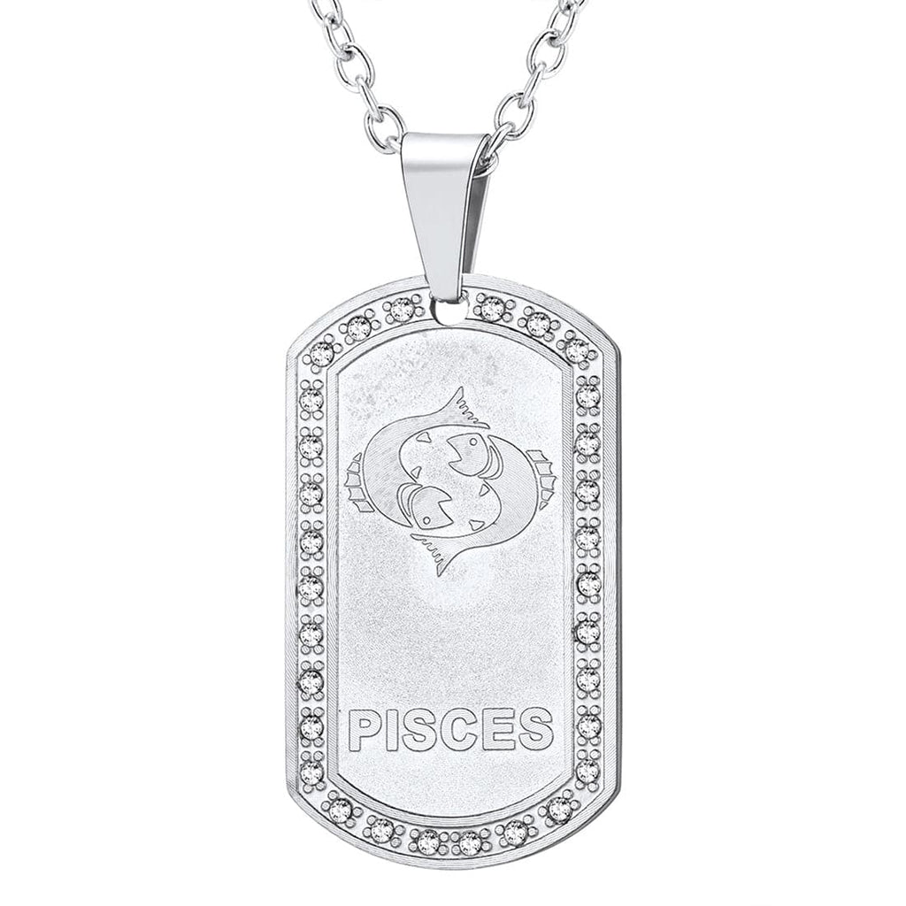 U7 Jewelry Engraved 12 Constellations Zodiac Necklace Military Dog Tag 