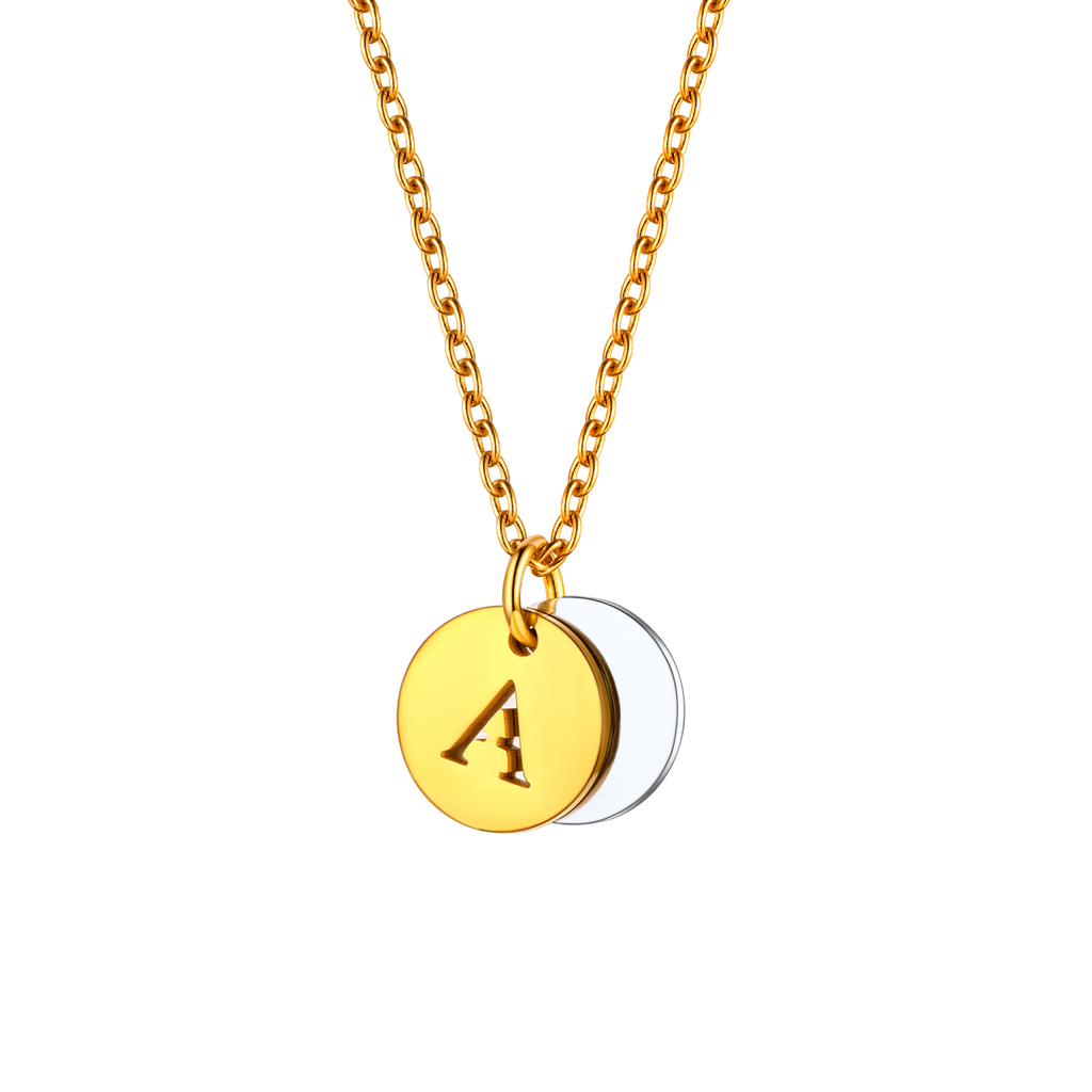 Custom Engraved Two-Tone A-Z Initial Necklace 18K Gold Plated 