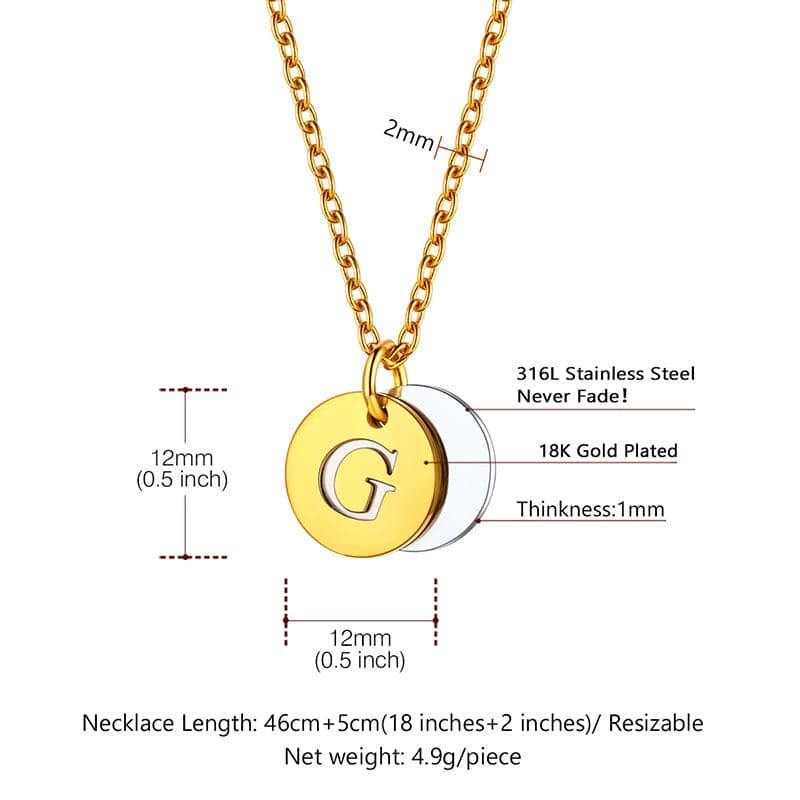 Custom Engraved Two-Tone A-Z Initial Necklace 18K Gold Plated 