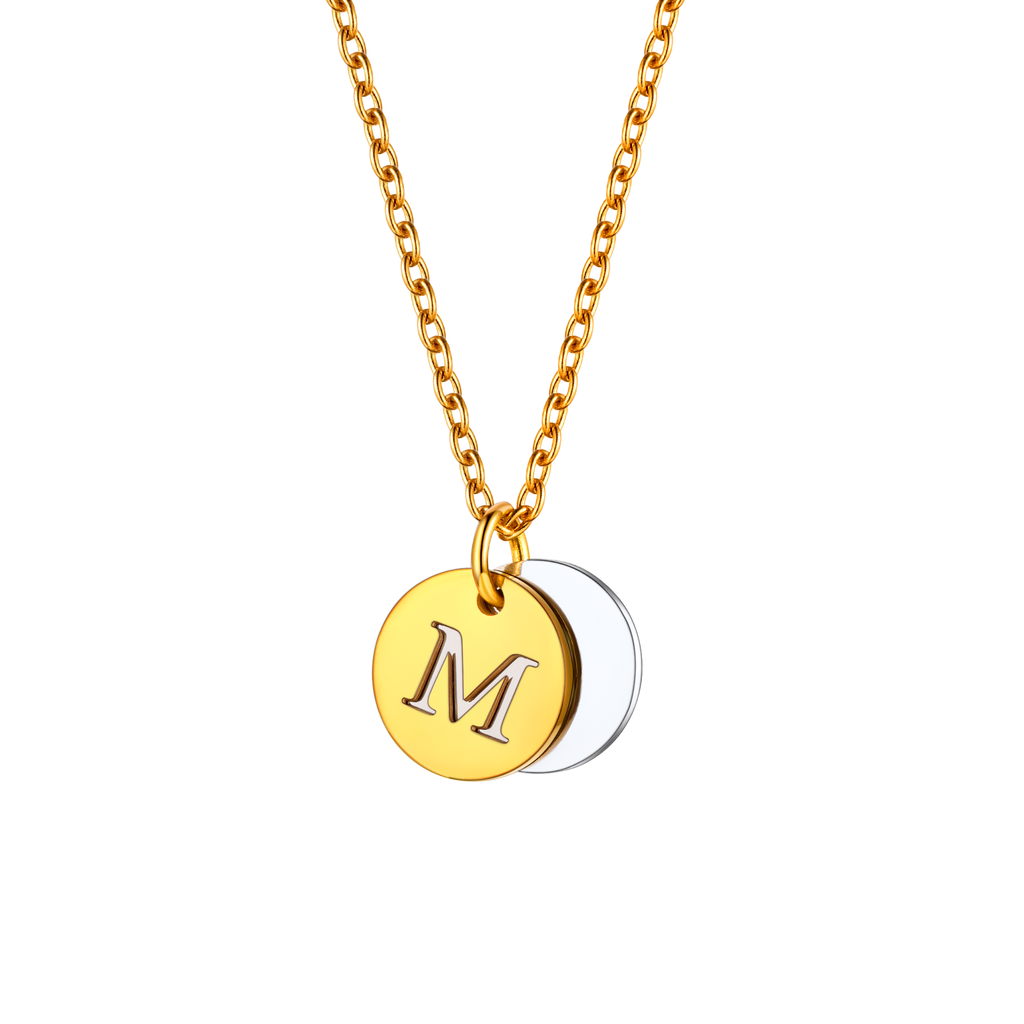 Custom Engraved Two-Tone A-Z Initial Necklace 18K Gold Plated 