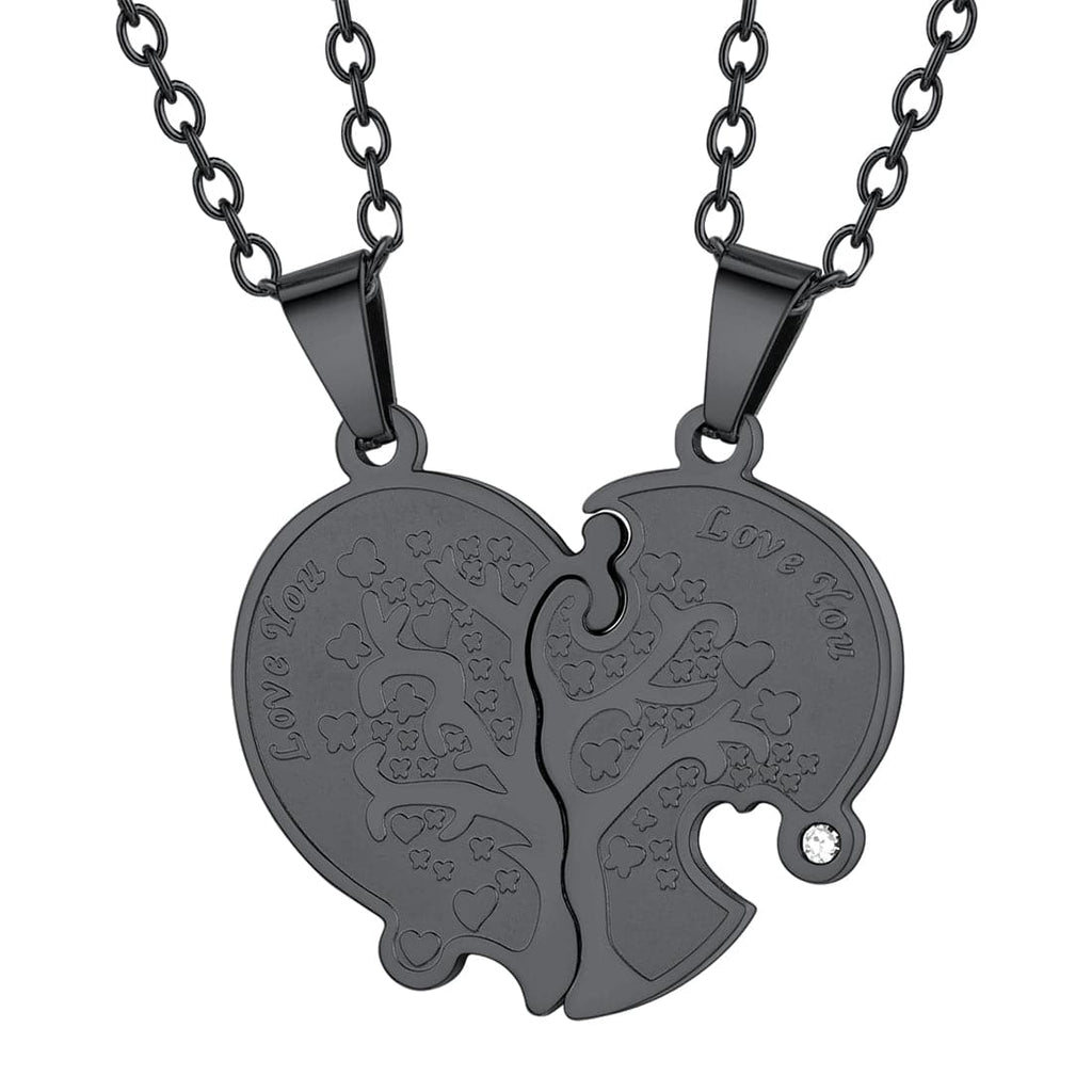 Personalized Engraved Family Tree of Life Puzzle Piece Couple Necklace 