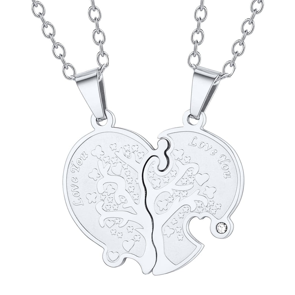 Personalized Engraved Family Tree of Life Puzzle Piece Couple Necklace 