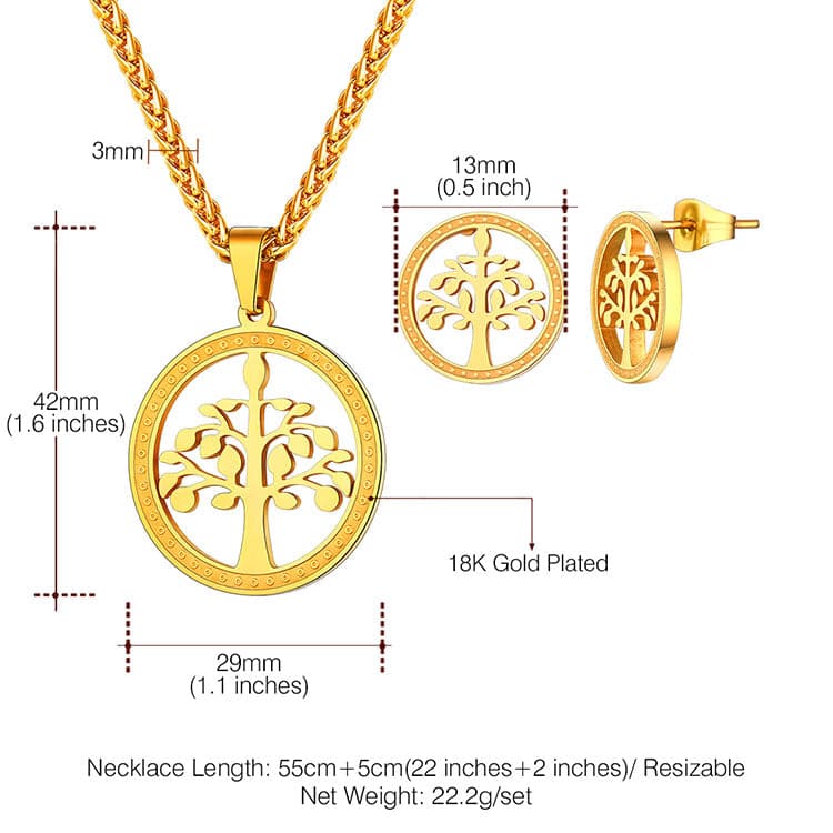 Round Hollow Tree Of Life Pendant Necklace Earring Wedding Jewelry Sets 