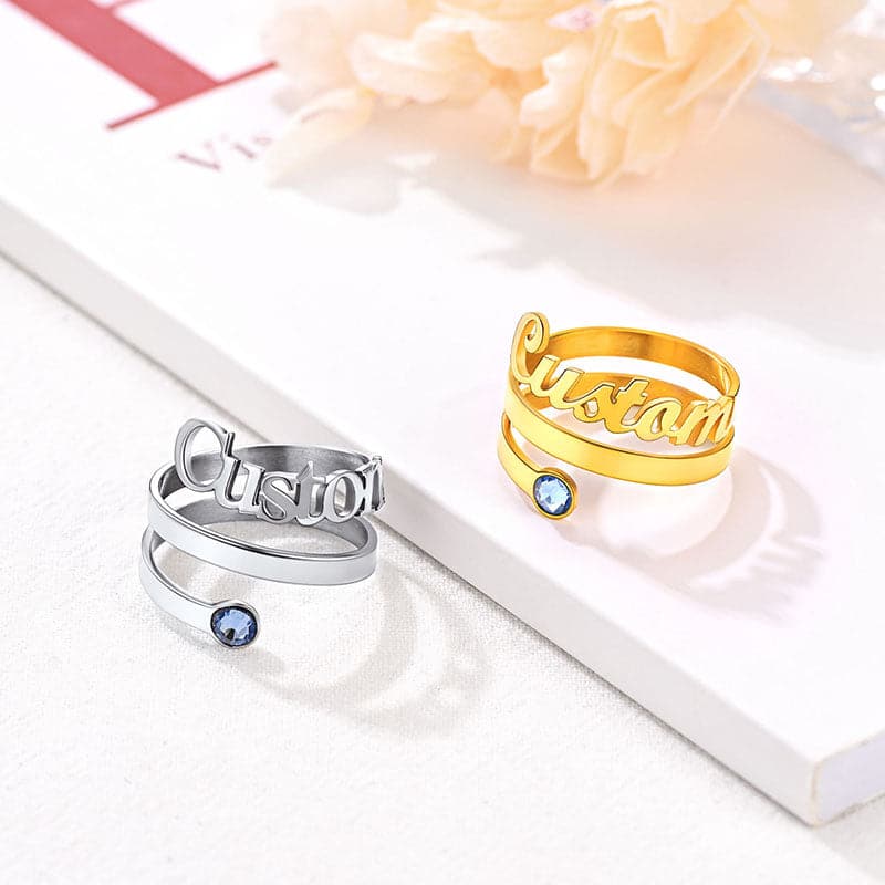 U7 Jewelry Custom Name Ring Triple Layer Open Finger Ring with Birthstone 