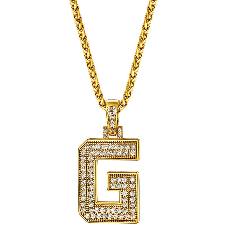 Personalized Gold Plated Full Cubic Zirconia A-Z Letter Initial Necklace 