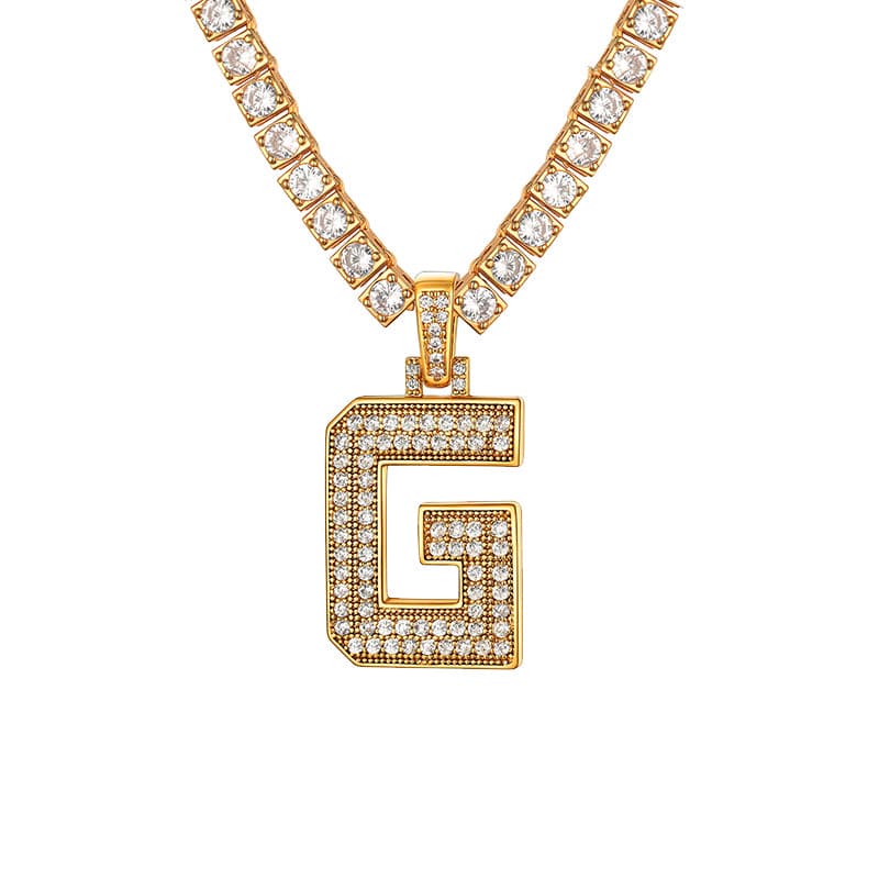 Personalized Gold Plated Full Cubic Zirconia A-Z Letter Initial Necklace 