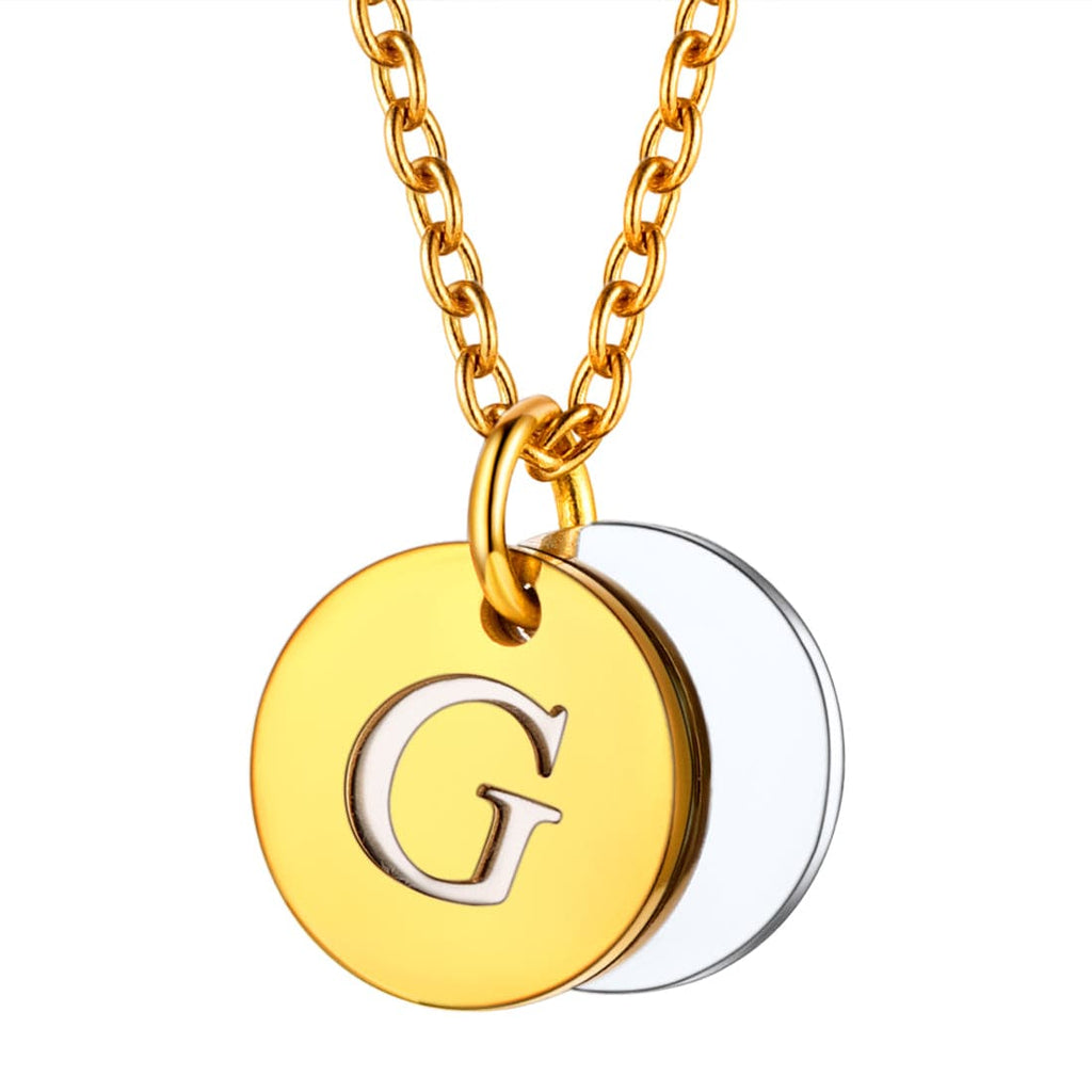 Custom Engraved Two-Tone A-Z Initial Necklace 18K Gold Plated 