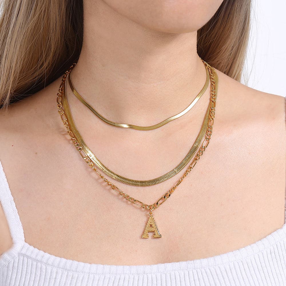 U7 Jewelry Layered Necklace Set Herringbone / Initial Stacking Necklace 