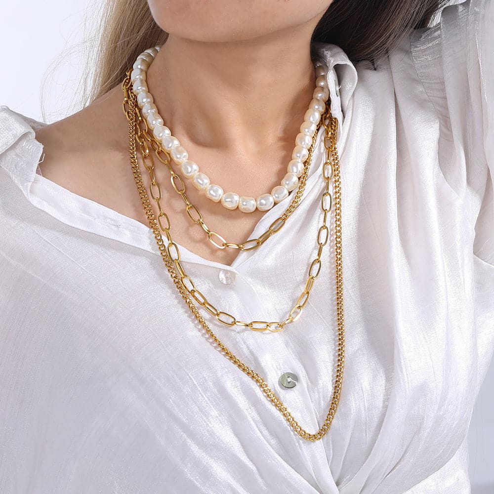 U7 Jewelry Layered Necklace Set Pearl / Multi-layer Chains Stacking Necklace 