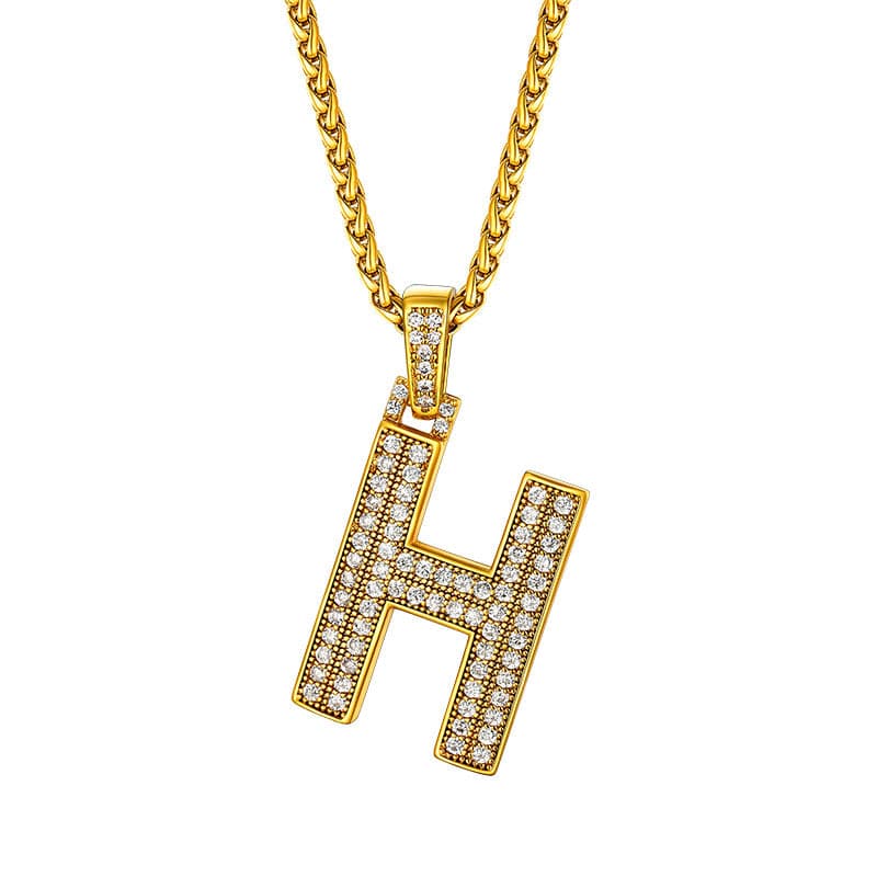 Personalized Gold Plated Full Cubic Zirconia A-Z Letter Initial Necklace 