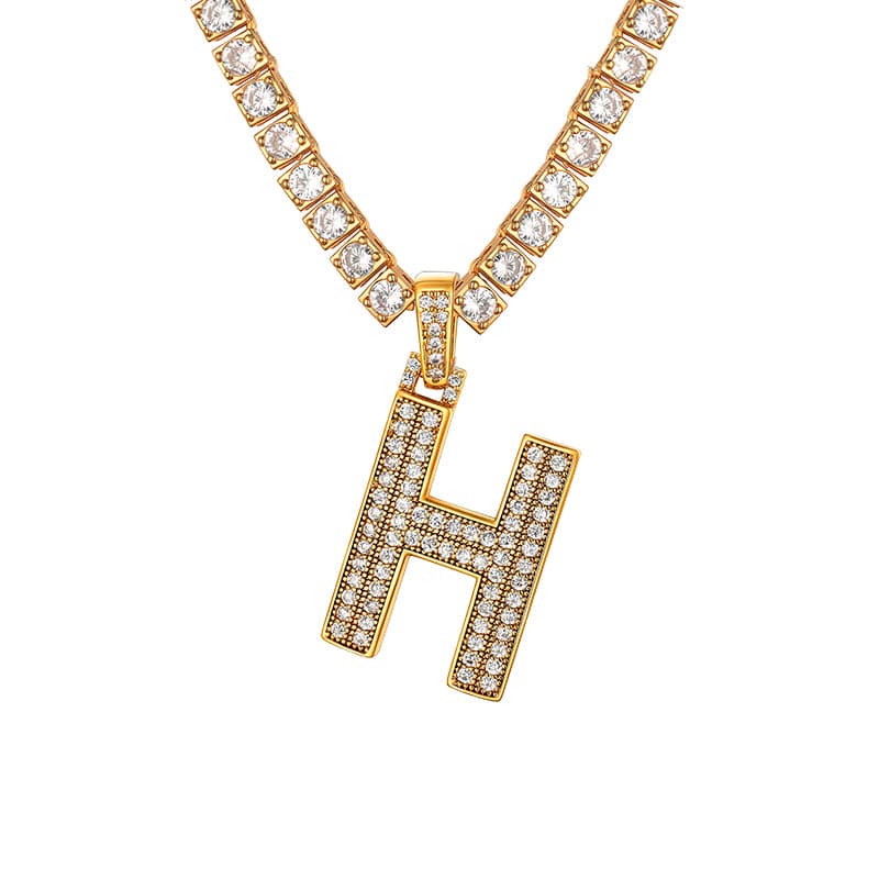 Personalized Gold Plated Full Cubic Zirconia A-Z Letter Initial Necklace 