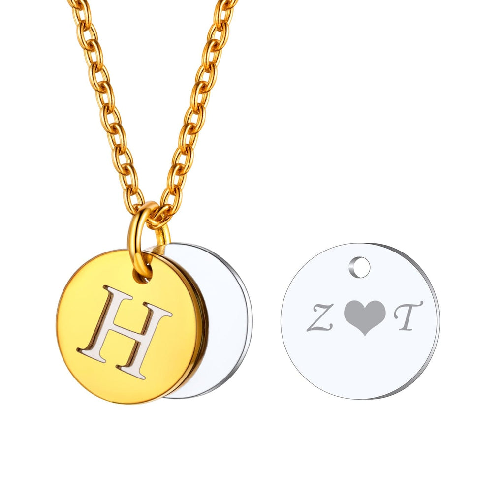 Custom Engraved Two-Tone A-Z Initial Necklace 18K Gold Plated 