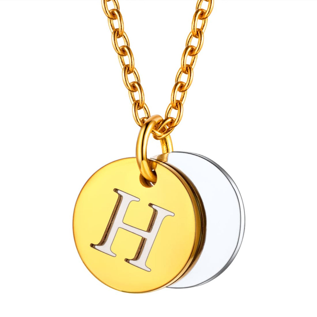 Custom Engraved Two-Tone A-Z Initial Necklace 18K Gold Plated 