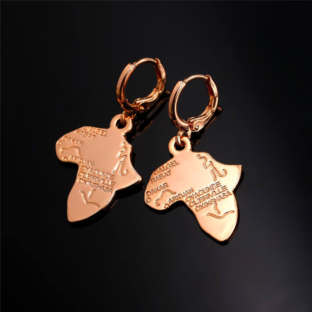 Africa Map Drop Earrings Custom 18K Gold Plated Ethnic African Style For Women 